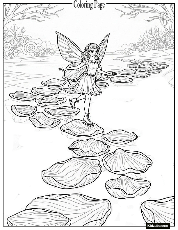 Fairy skating on frozen flower petals