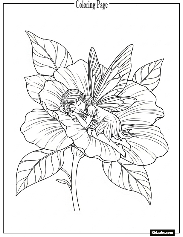Fairy sleeping on a large flower petal