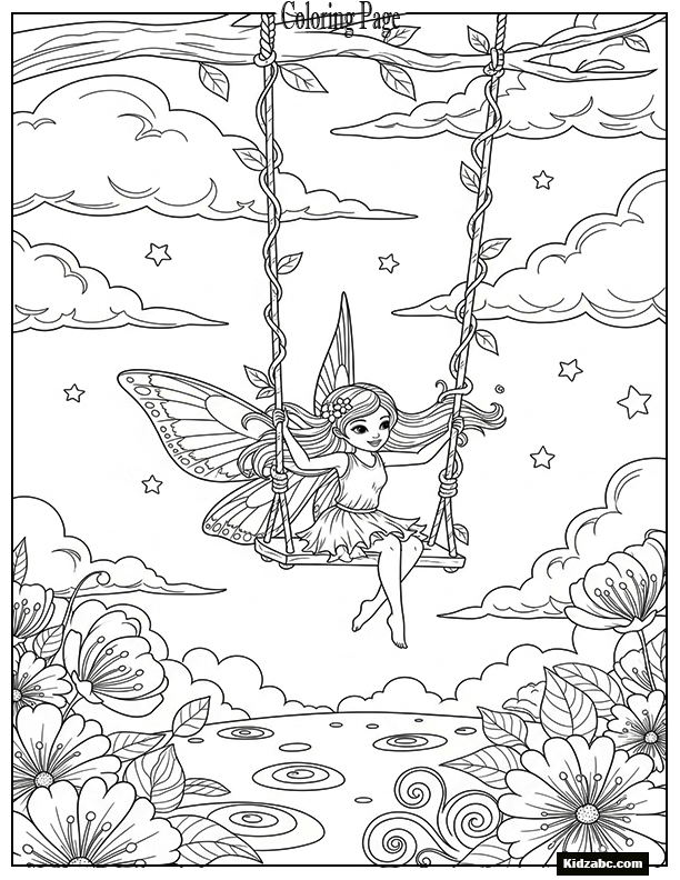 Fairy swinging on a vine swing
