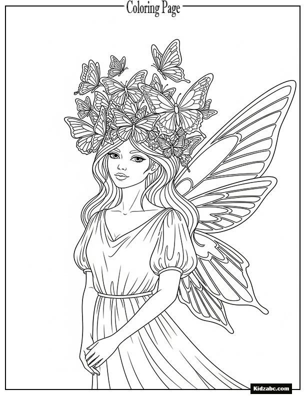 Fairy with a butterfly crown on her head