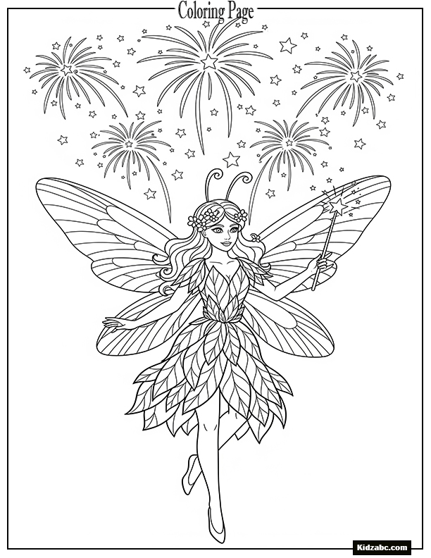 Fairy with fireworks in the background