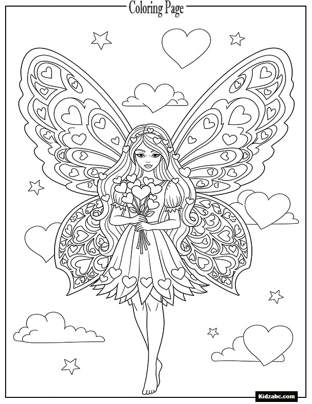 Fairy with heart-shaped wings for Valentine’s Day