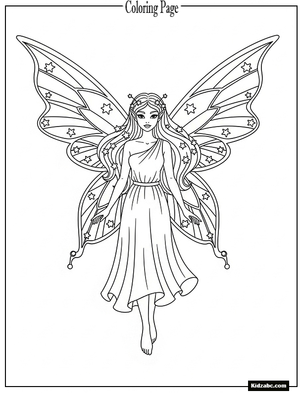 Fairy with wings shaped like stars, sky plain