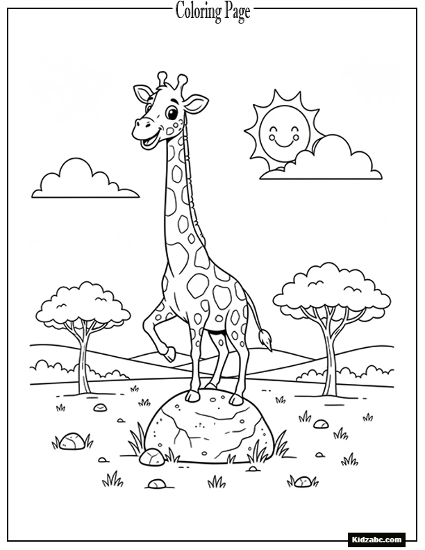 Giraffe balancing on a small log
