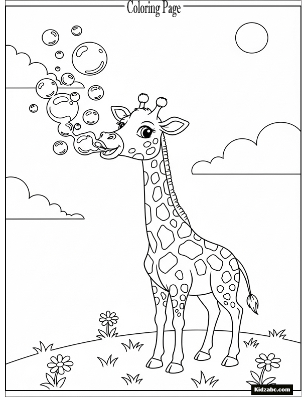 Giraffe blowing bubbles