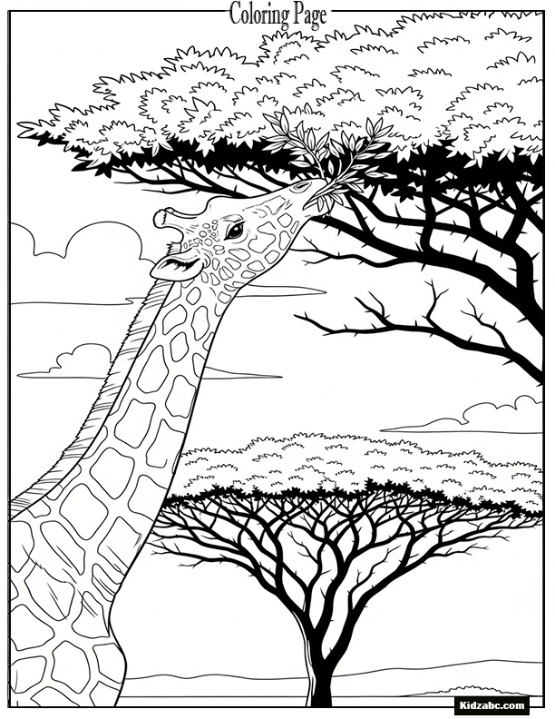 Giraffe eating leaves, partial acacia tree