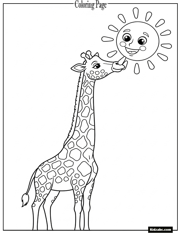 Giraffe interacting with a simple cartoon sun