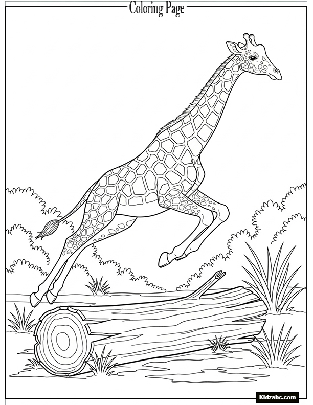 Giraffe jumping over a log