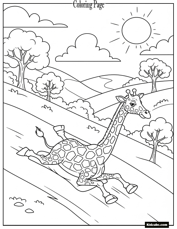 Giraffe sliding down a gentle slope