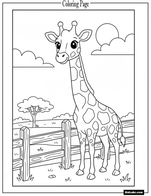 Giraffe standing next to simple fence