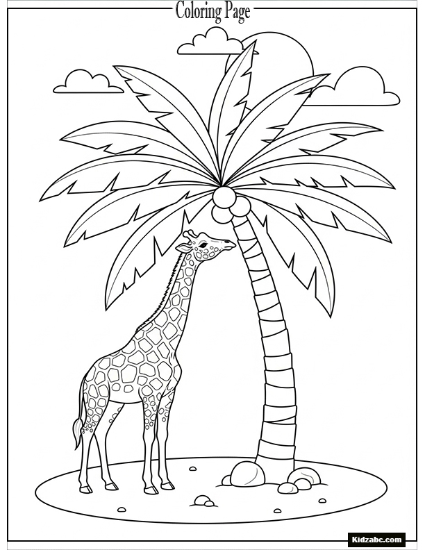 Giraffe under a palm tree