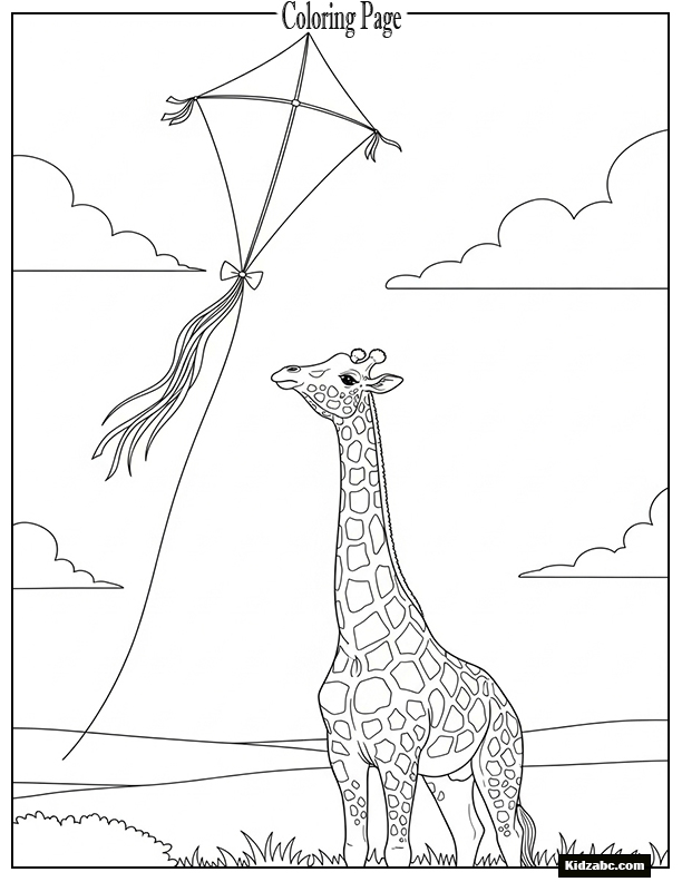 Giraffe with a kite flying