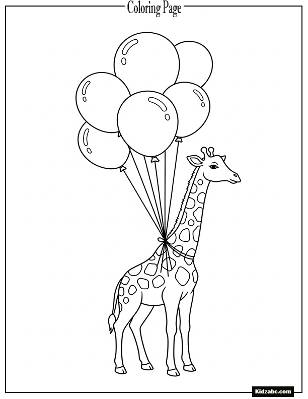 Giraffe with balloons tied around neck