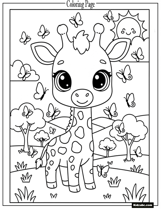 Giraffe with butterflies around