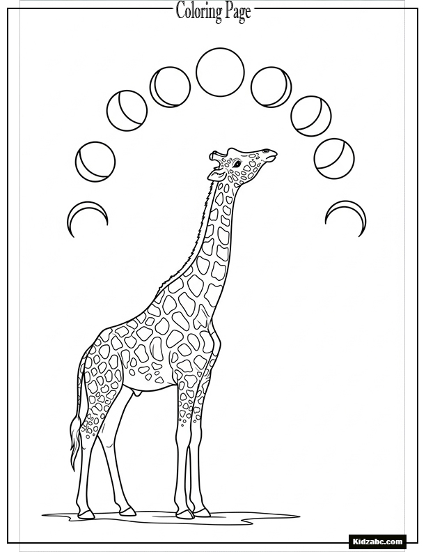 Giraffe with moon phases overhead