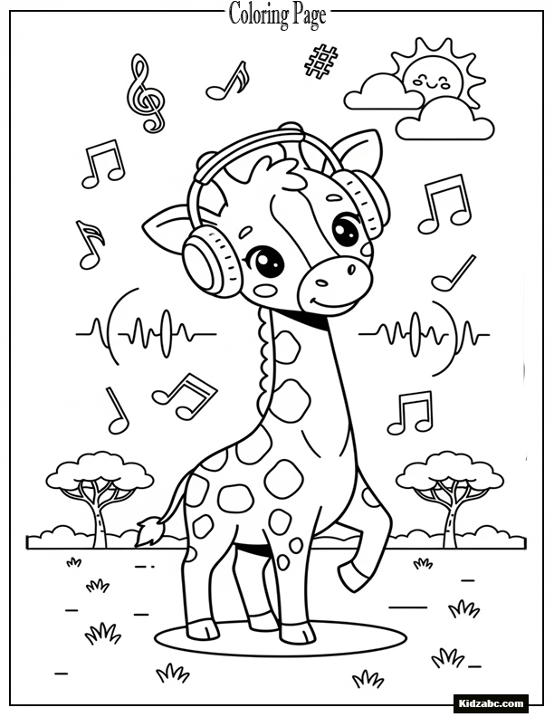 Giraffe with musical notes floating