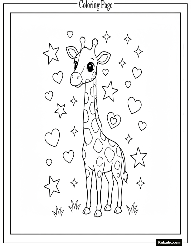 Giraffe with stars and hearts motifs around