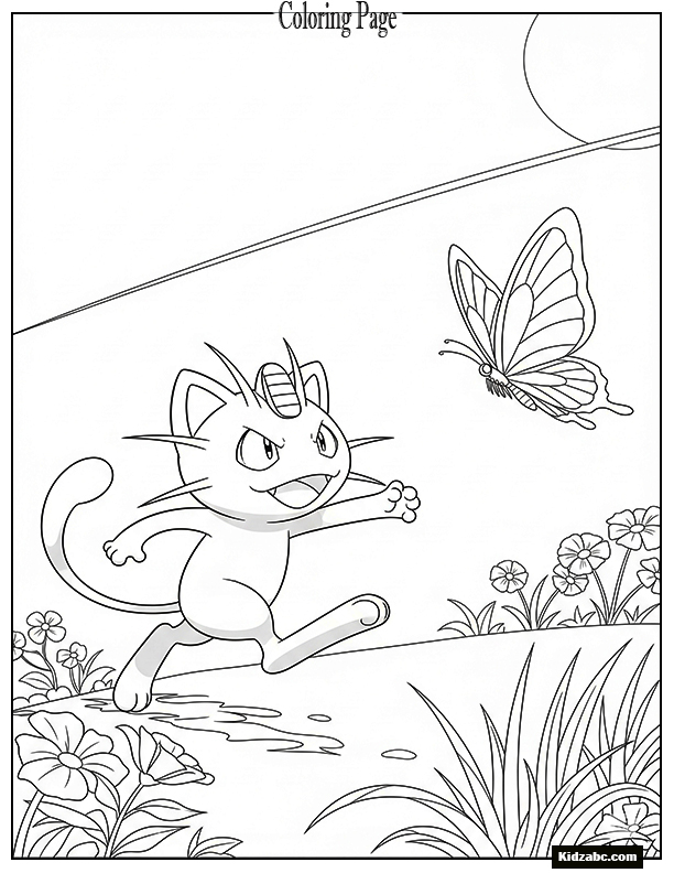 Meowth chasing a butterfly