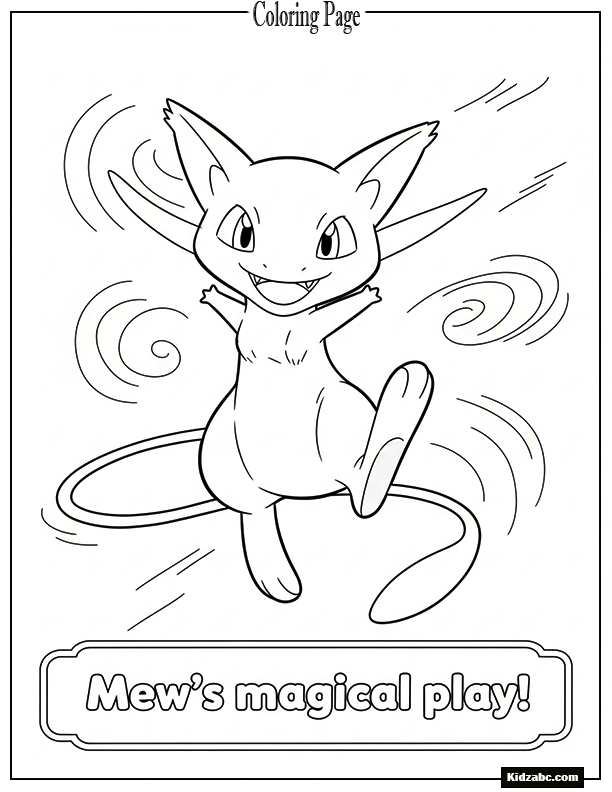 Mew floating in the air, playful smile
