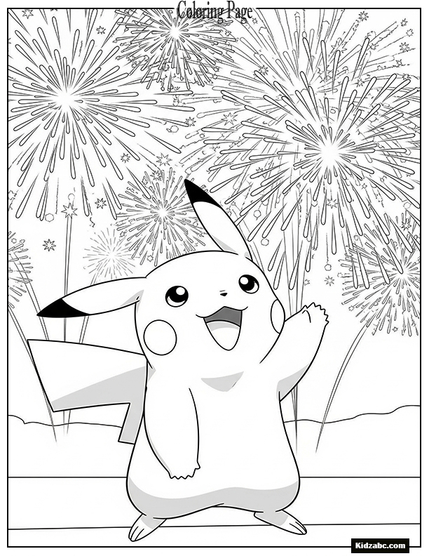 Pikachu under fireworks