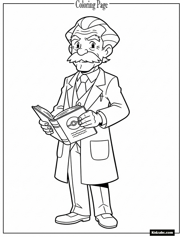 Professor Oak standing with a book in hand