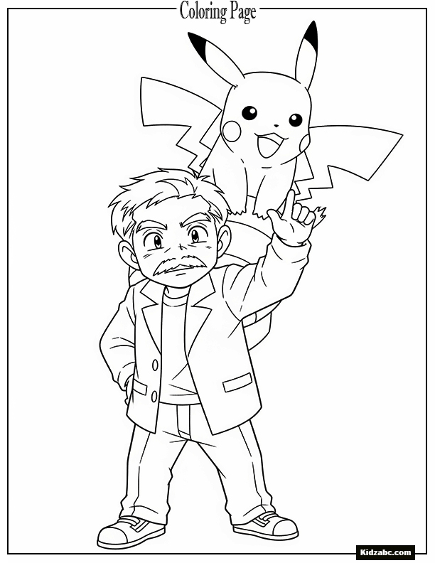 Professor Oak with Pikachu sitting on his shoulder