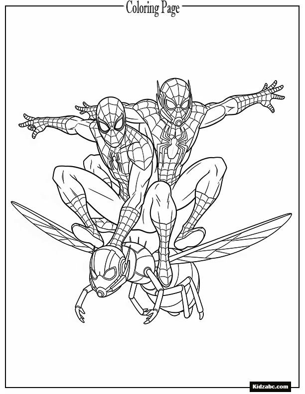 Spiderman and Ant-Man riding on a flying ant