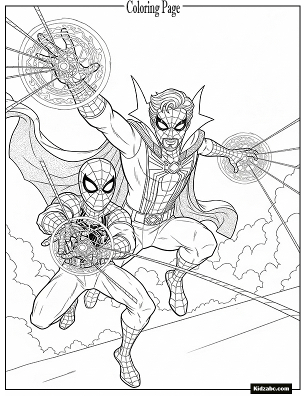 Spiderman and Doctor Strange casting spells and webs