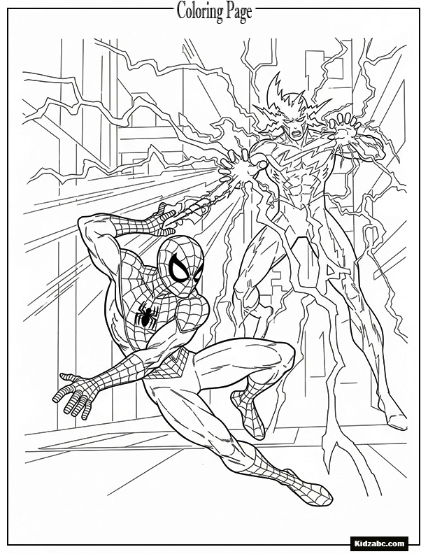 Spiderman dodging Electro’s lightning blasts