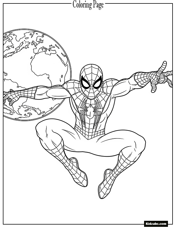 Spiderman in space, floating with Earth behind him