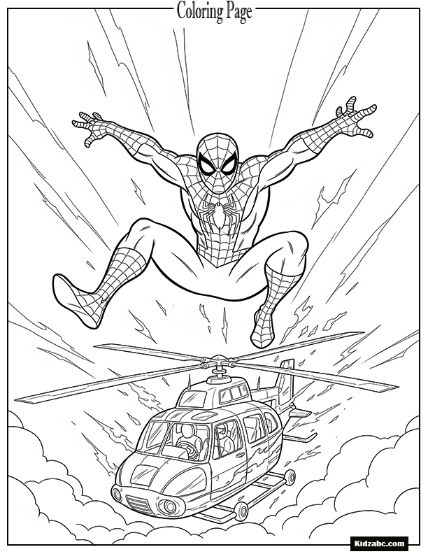 Spiderman jumping from a crashing helicopter