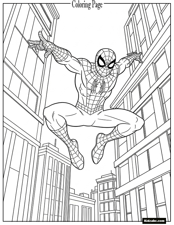 Spiderman leaping from building to building