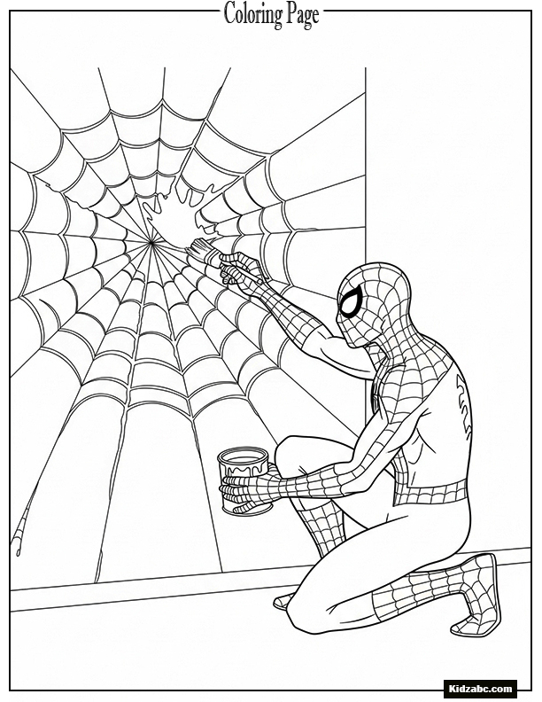 Spiderman painting a wall with web art