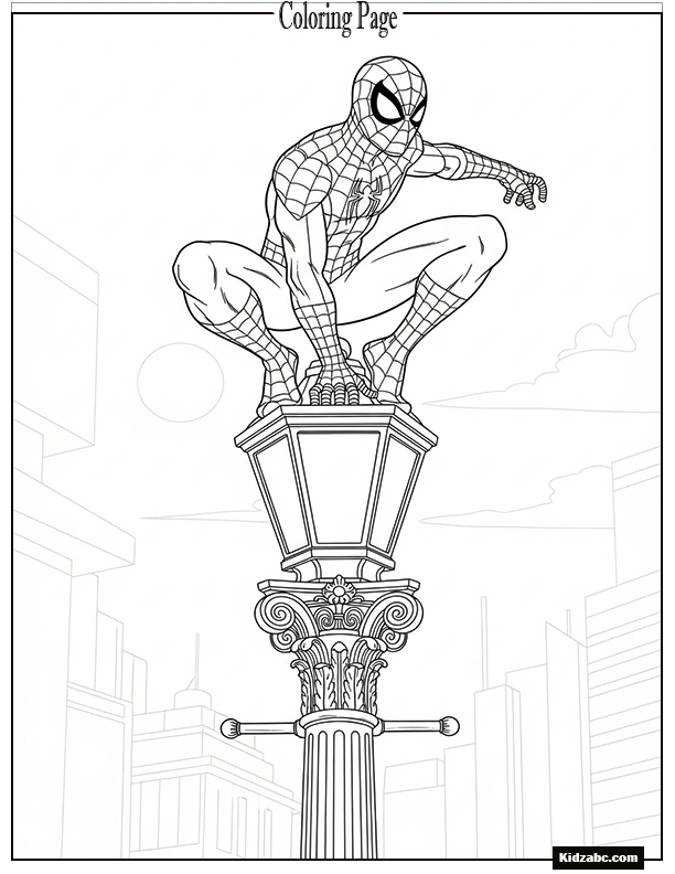 Spiderman perching on a lamp post