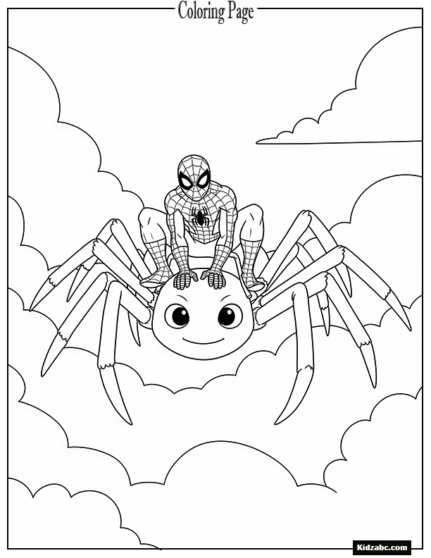Spiderman riding a giant friendly spider