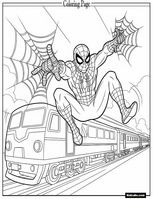 Spiderman stopping a speeding train with webs