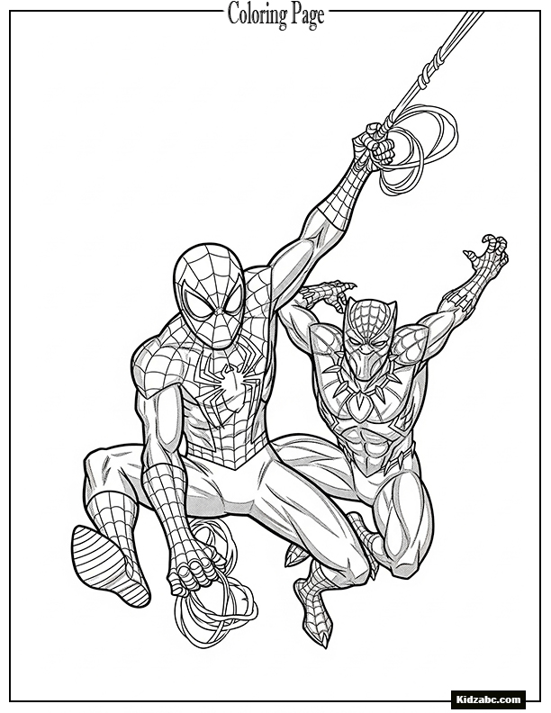 Spiderman swinging with Black Panther