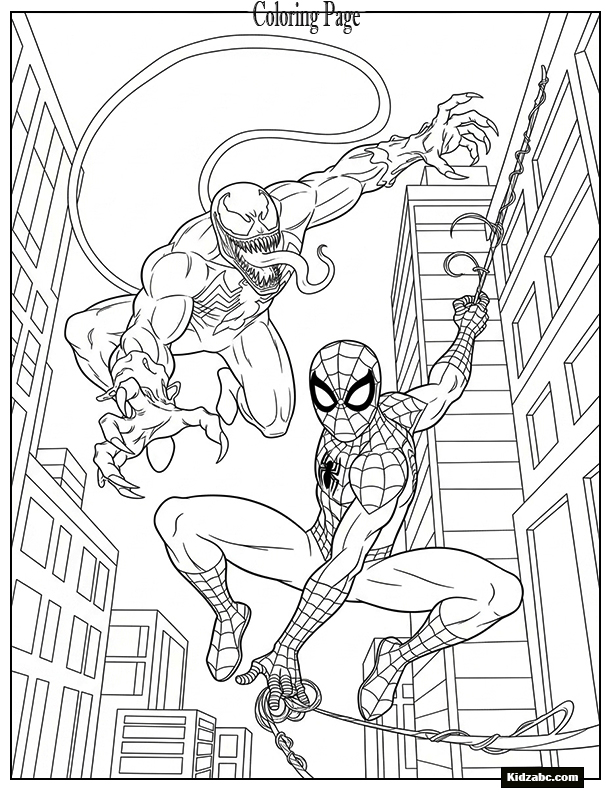 Spiderman swinging with Venom chasing behind