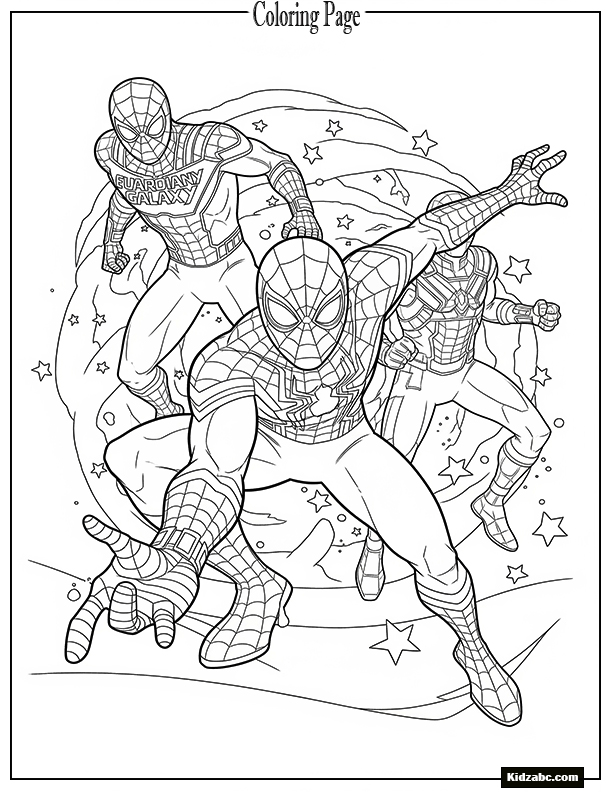 Spiderman with Guardians of the Galaxy in space