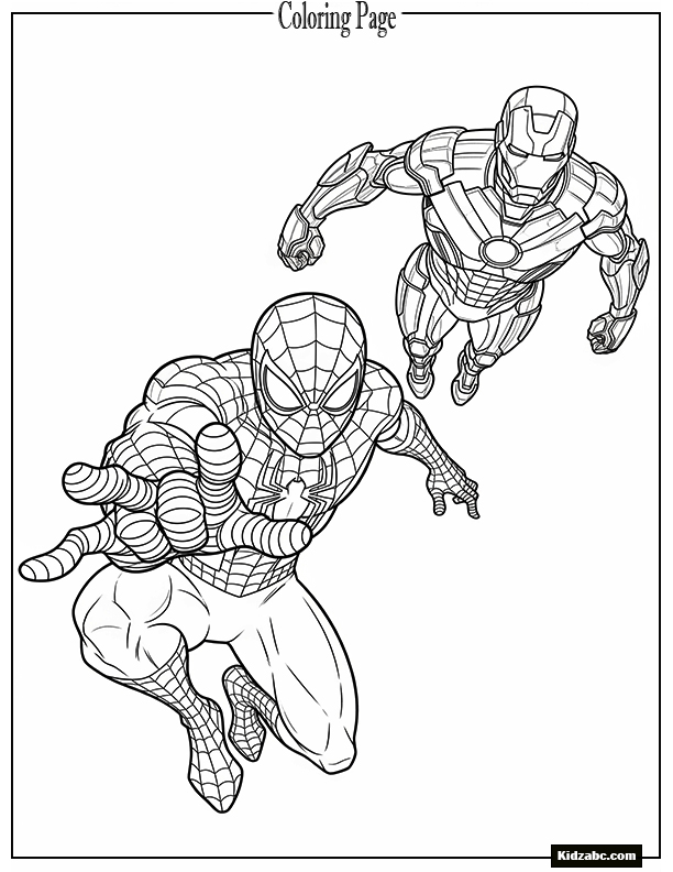 Spiderman with Iron Man flying beside him