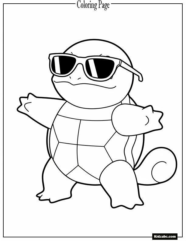 Squirtle wearing sunglasses, striking a cool pose