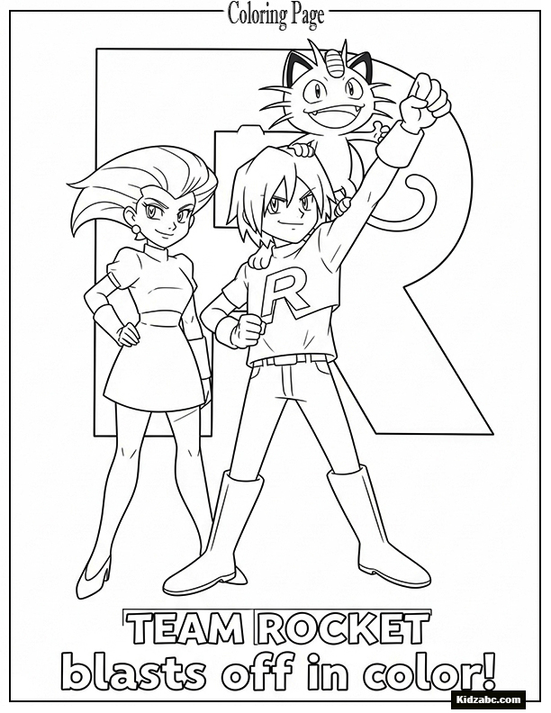 Team Rocket posing dramatically with a big R,