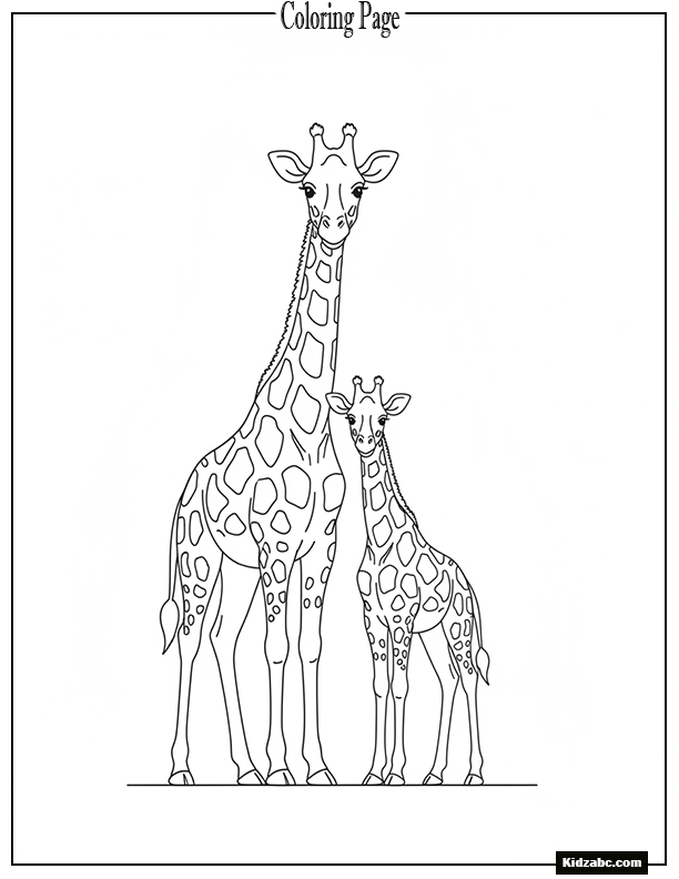 Two giraffes side by side, one adult one juvenile