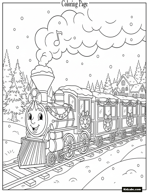 A Christmas theme winter train with smoke