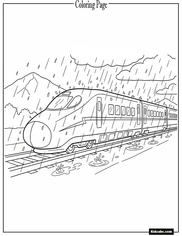 A bullet train in rain, with small raindrops