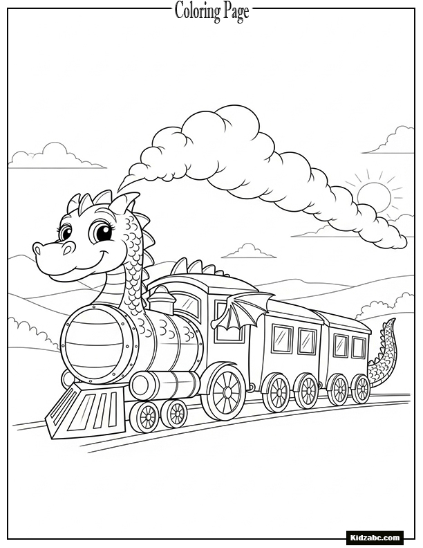 A cartoon style train shaped like a dragon