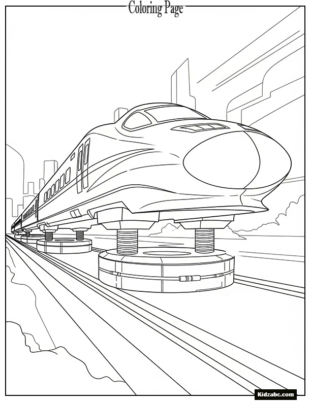 A futuristic bullet train on magnetic track