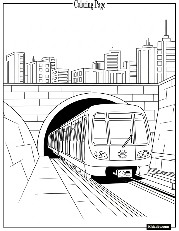 A modern metro train entering a tunnel in urban area