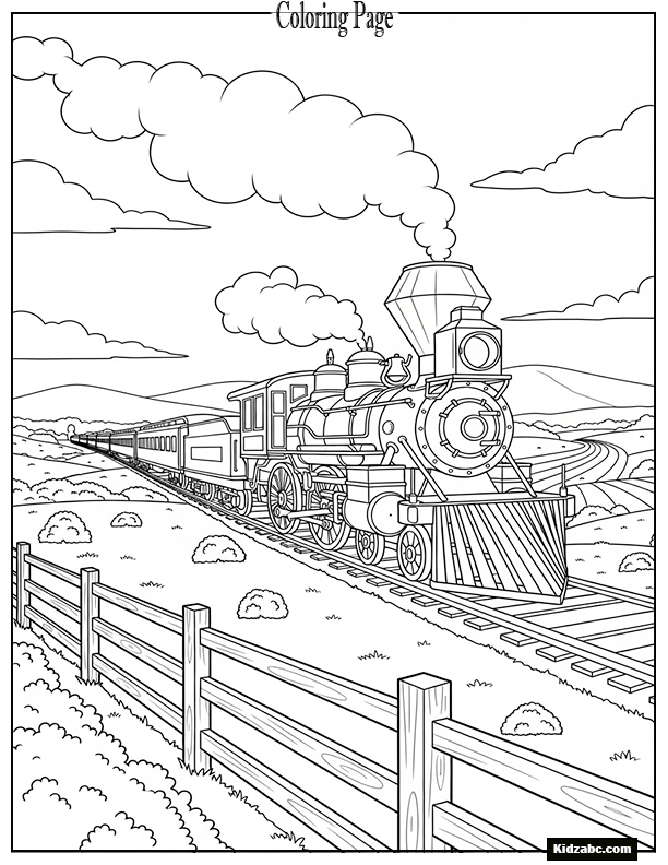 A steam engine in countryside, simple fence, pasture