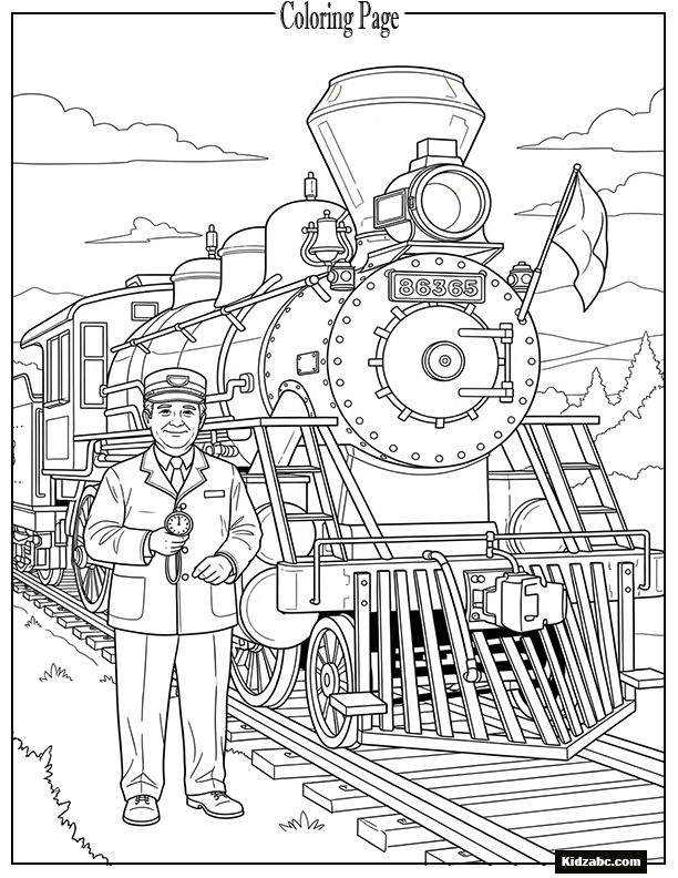 A train conductor standing beside the engine
